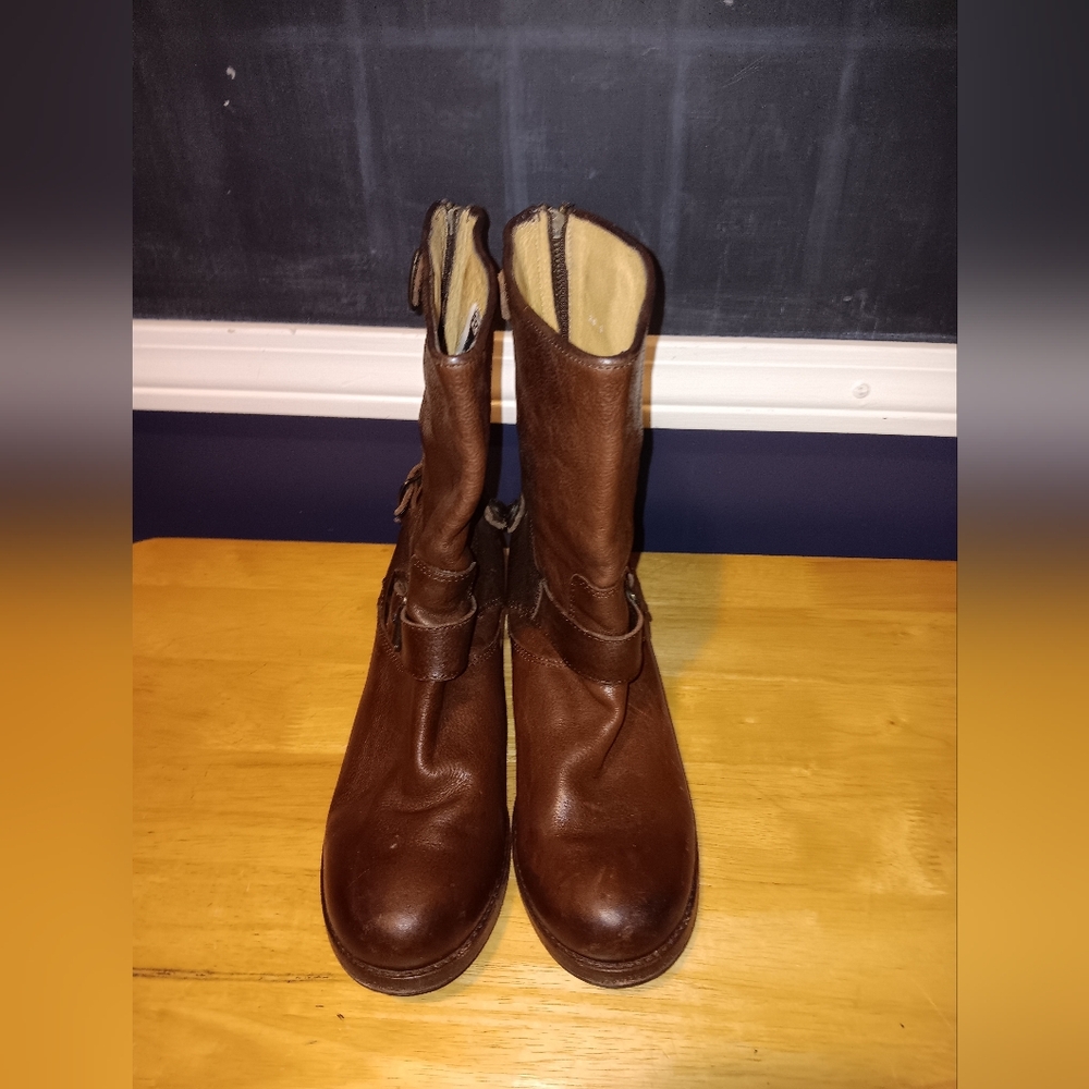 Frye Brown Leather Mid-Calf Heeled Boots Size 8